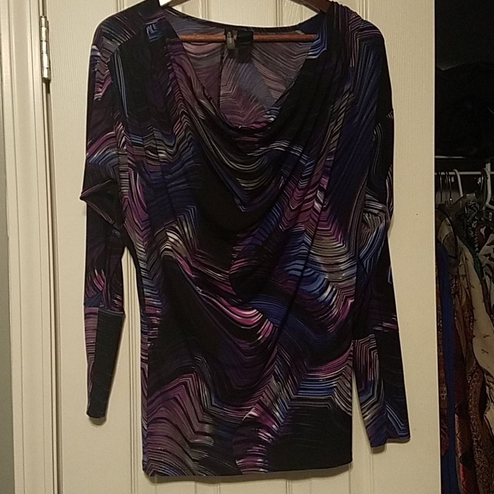 Swirling purple patterned blouse